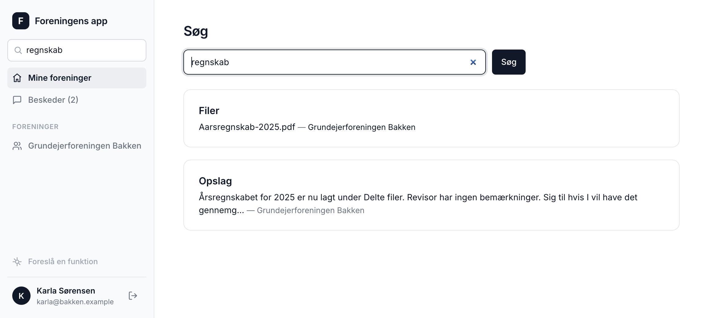 Søgeresultater på tværs af dokumenter og opslag